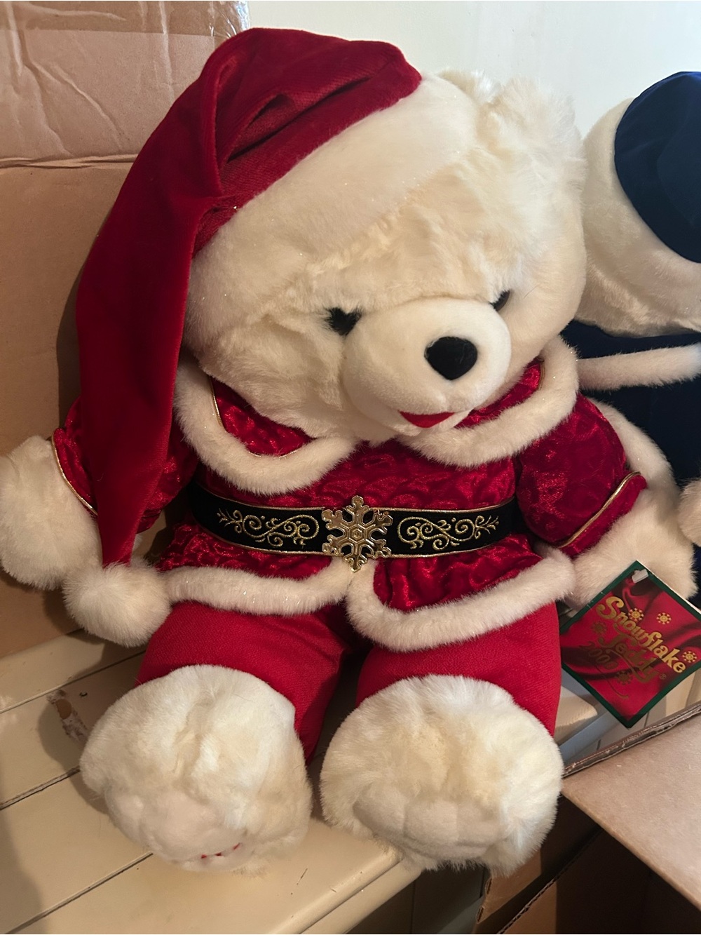 Plush Holiday Bear in Red Velvet Outfit